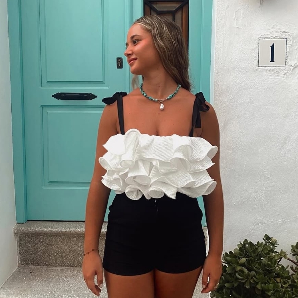 ZARA WHITE TIERED RUFFLE KNIT TOP - Picture 3 of 12